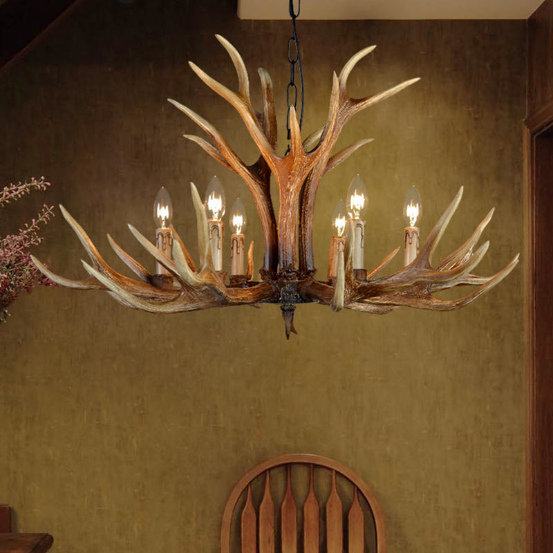 Rustic Resin Stag Antler Chandelier – 6/8/10-Light Brown Pendant