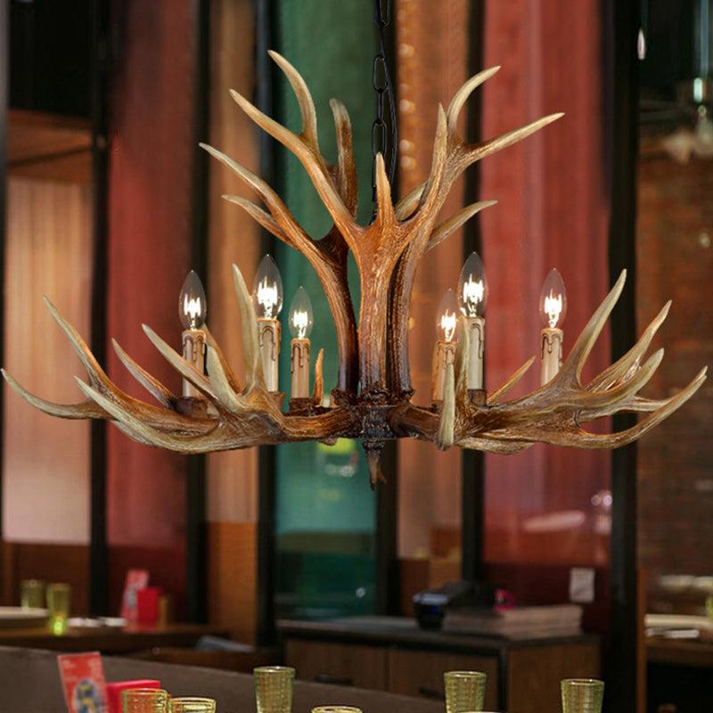 Rustic Resin Stag Antler Chandelier – 6/8/10-Light Brown Pendant