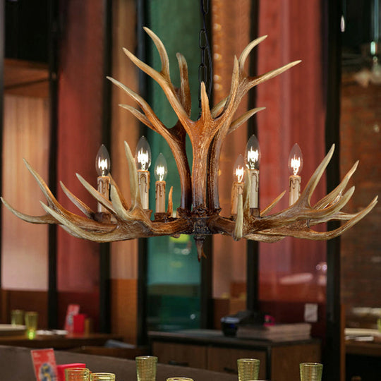 Rustic Resin Stag Antler Chandelier – 6/8/10-Light Brown Pendant