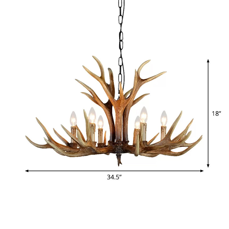 Rustic Resin Stag Antler Chandelier – 6/8/10-Light Brown Pendant