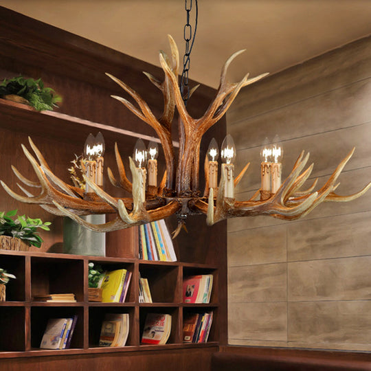 Rustic Resin Stag Antler Chandelier – 6/8/10-Light Brown Pendant