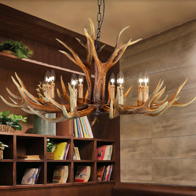 Rustic Resin Stag Antler Chandelier – 6/8/10-Light Brown Pendant