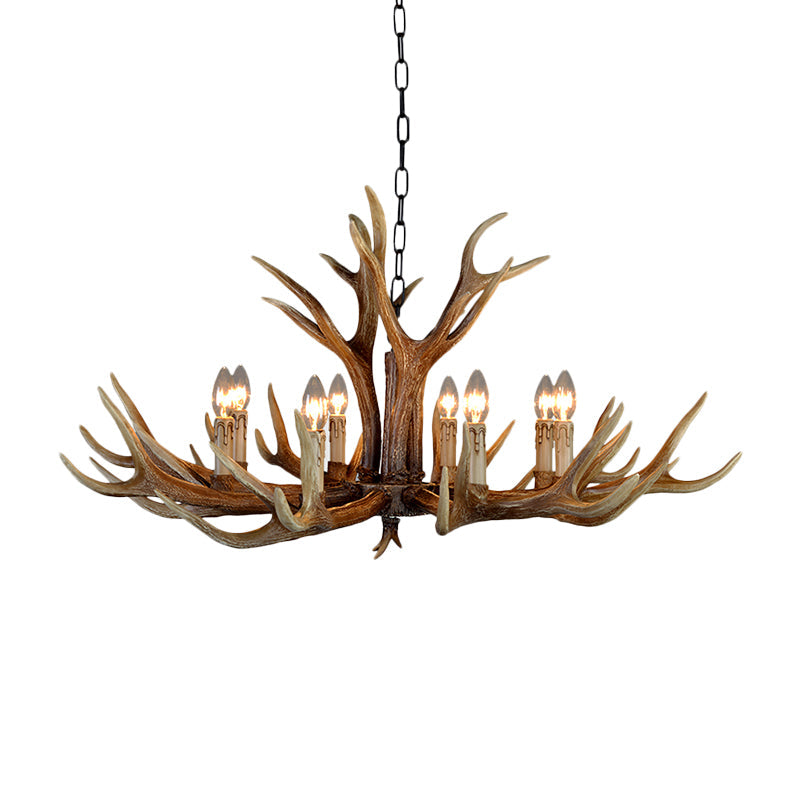 Rustic Resin Stag Antler Chandelier – 6/8/10-Light Brown Pendant