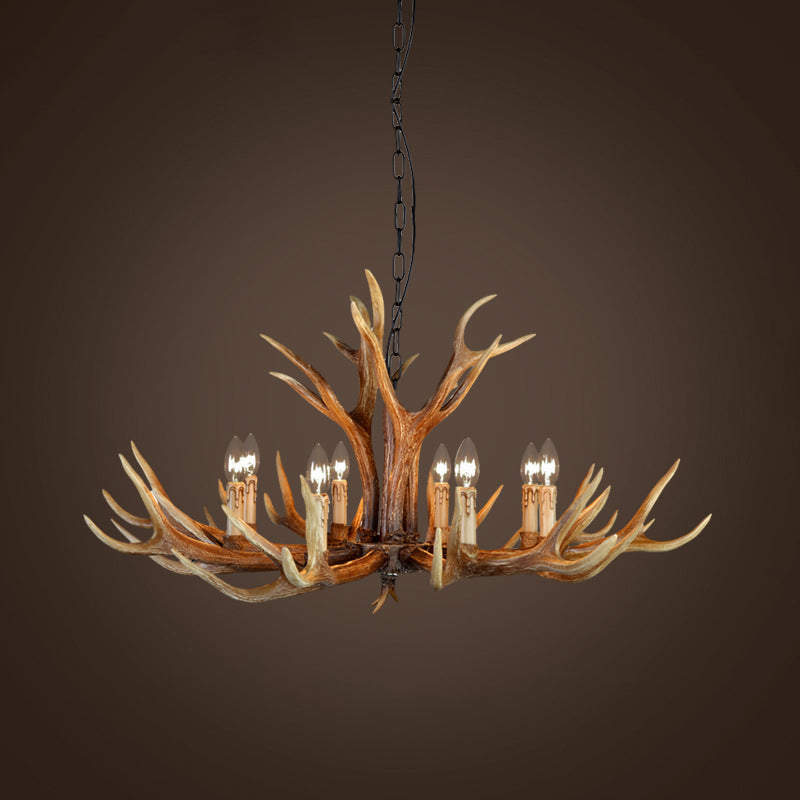 Rustic Resin Stag Antler Chandelier – 6/8/10-Light Brown Pendant