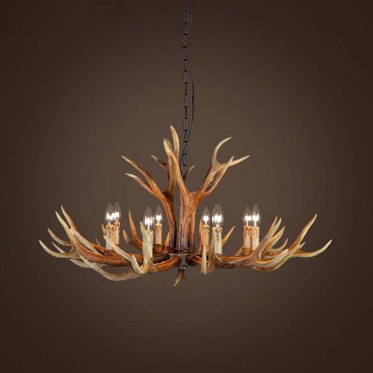 Rustic Resin Stag Antler Chandelier – 6/8/10-Light Brown Pendant