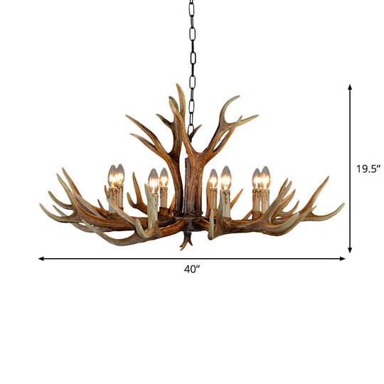 Rustic Resin Stag Antler Chandelier – 6/8/10-Light Brown Pendant