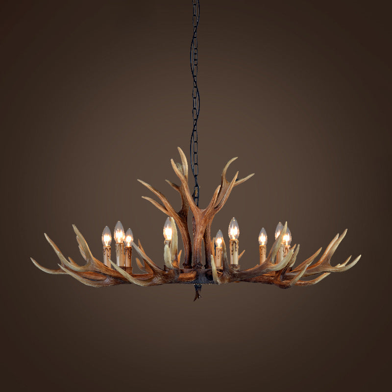 Rustic Resin Stag Antler Chandelier – 6/8/10-Light Brown Pendant
