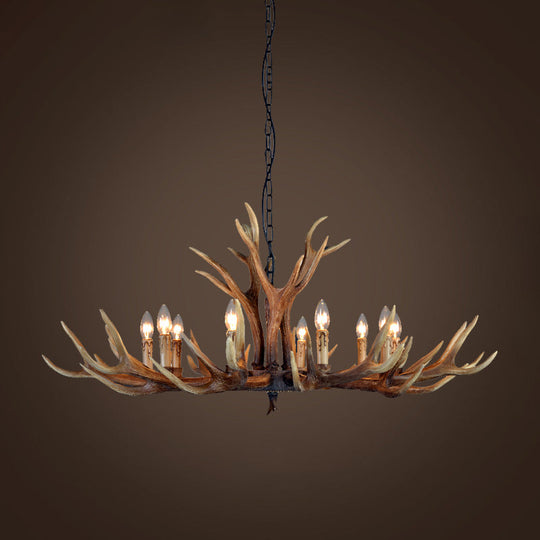 Rustic Resin Stag Antler Chandelier – 6/8/10-Light Brown Pendant
