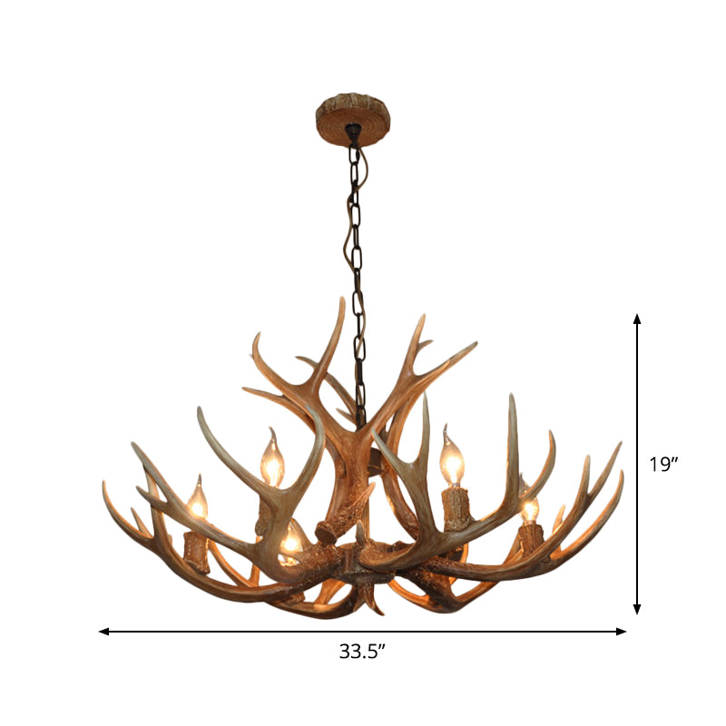 Rustic 6-Bulb Antler Candelabra Chandelier – Brown Resin Ceiling Pendant