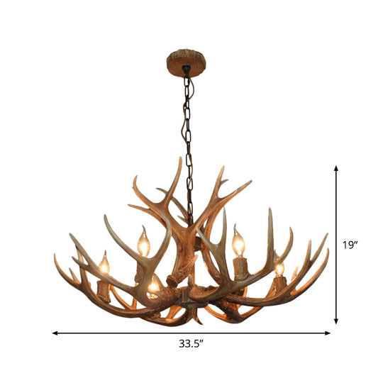 Rustic 6-Bulb Antler Candelabra Chandelier – Brown Resin Ceiling Pendant