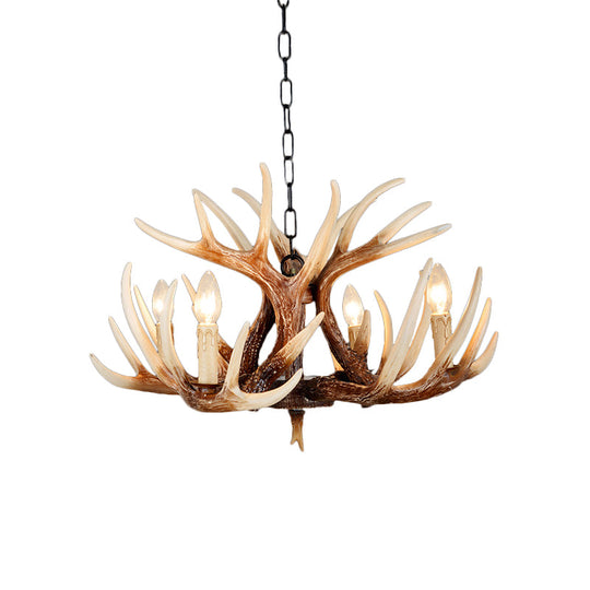 Rustic Brown Resin Antler Chandelier – 4/6/9-Light Fade-Look Pendant