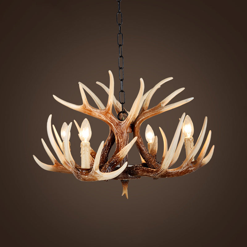 Rustic Brown Resin Antler Chandelier – 4/6/9-Light Fade-Look Pendant