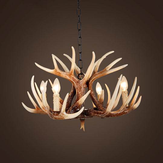Rustic Brown Resin Antler Chandelier – 4/6/9-Light Fade-Look Pendant