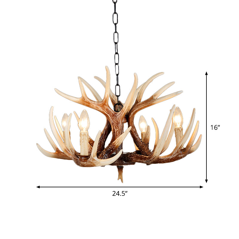 Rustic Brown Resin Antler Chandelier – 4/6/9-Light Fade-Look Pendant