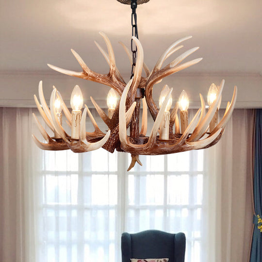Rustic Brown Resin Antler Chandelier – 4/6/9-Light Fade-Look Pendant