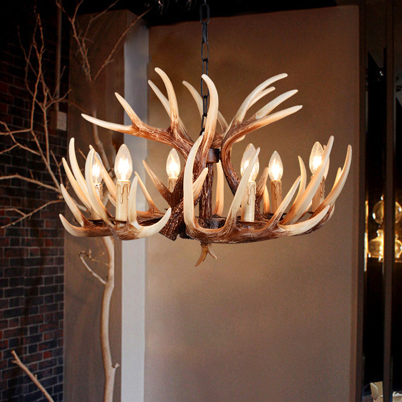 Rustic Brown Resin Antler Chandelier – 4/6/9-Light Fade-Look Pendant