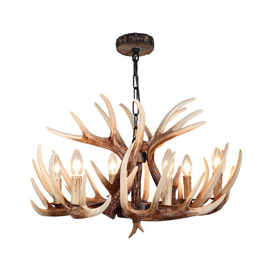 Rustic Brown Resin Antler Chandelier – 4/6/9-Light Fade-Look Pendant