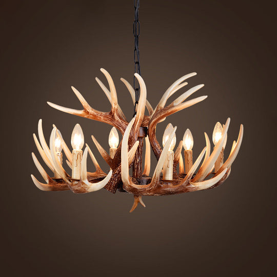 Rustic Brown Resin Antler Chandelier – 4/6/9-Light Fade-Look Pendant