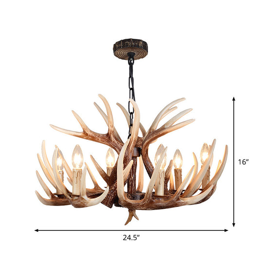 Rustic Brown Resin Antler Chandelier – 4/6/9-Light Fade-Look Pendant