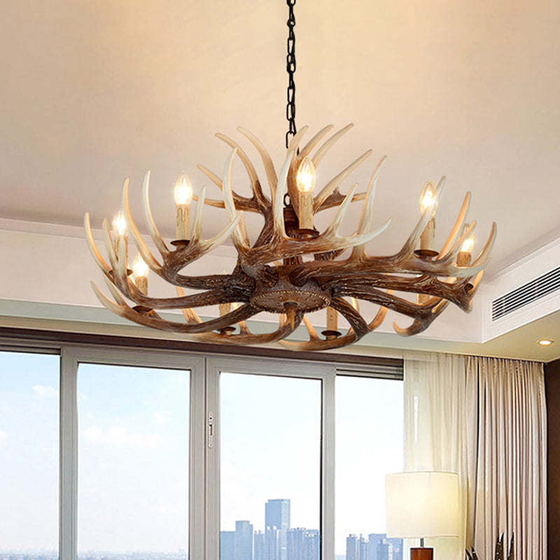 Rustic Brown Resin Antler Chandelier – 4/6/9-Light Fade-Look Pendant