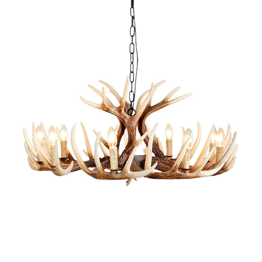 Rustic Brown Resin Antler Chandelier – 4/6/9-Light Fade-Look Pendant