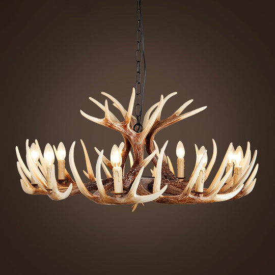 Rustic Brown Resin Antler Chandelier – 4/6/9-Light Fade-Look Pendant