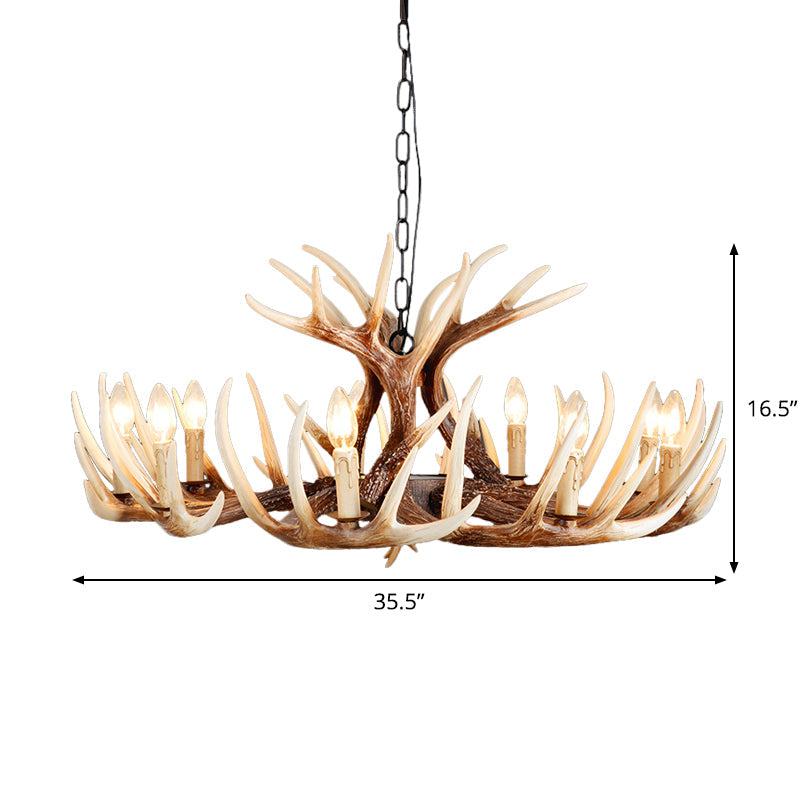 Rustic Brown Resin Antler Chandelier – 4/6/9-Light Fade-Look Pendant
