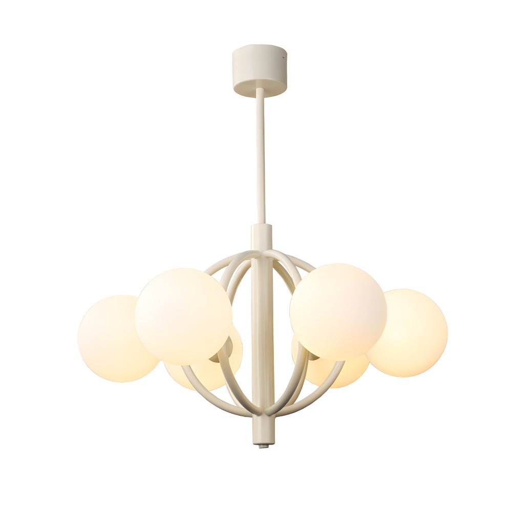 Mid-Century 6-Light Glass Sphere Chandelier – Beige Finish