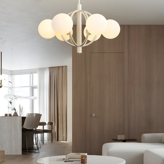 Mid-Century 6-Light Glass Sphere Chandelier – Beige Finish