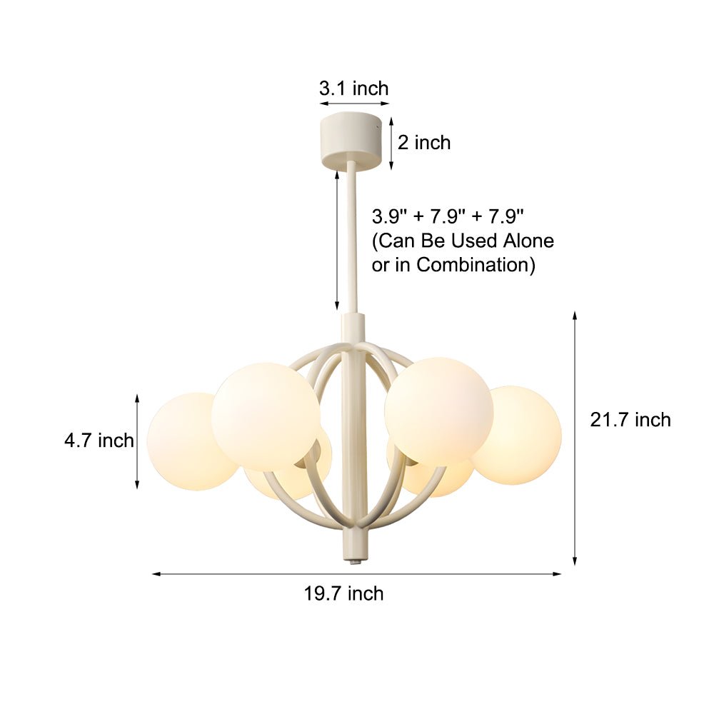 Mid-Century 6-Light Glass Sphere Chandelier – Beige Finish