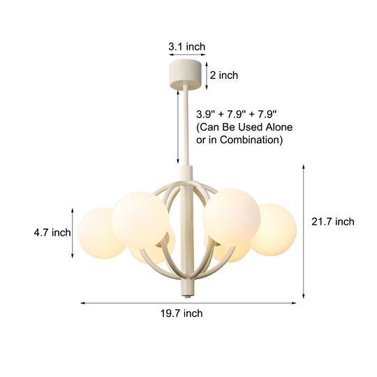 Mid-Century 6-Light Glass Sphere Chandelier – Beige Finish