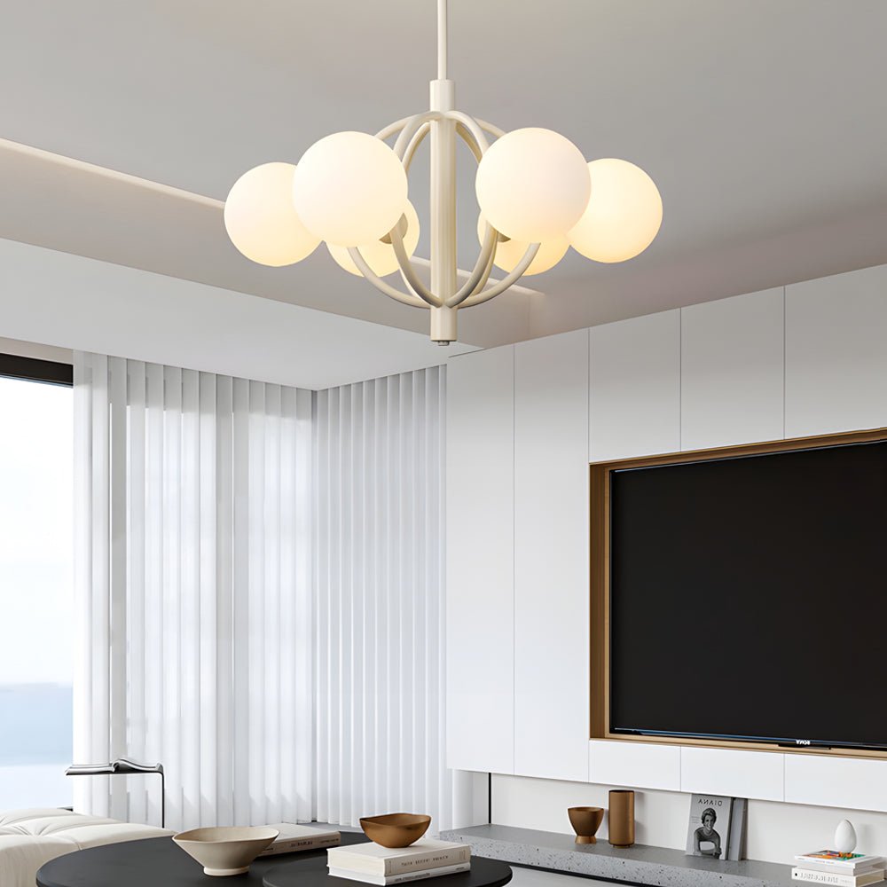 Mid-Century 6-Light Glass Sphere Chandelier – Beige Finish