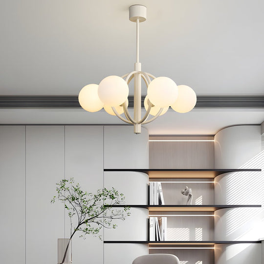 Mid-Century 6-Light Glass Sphere Chandelier – Beige Finish