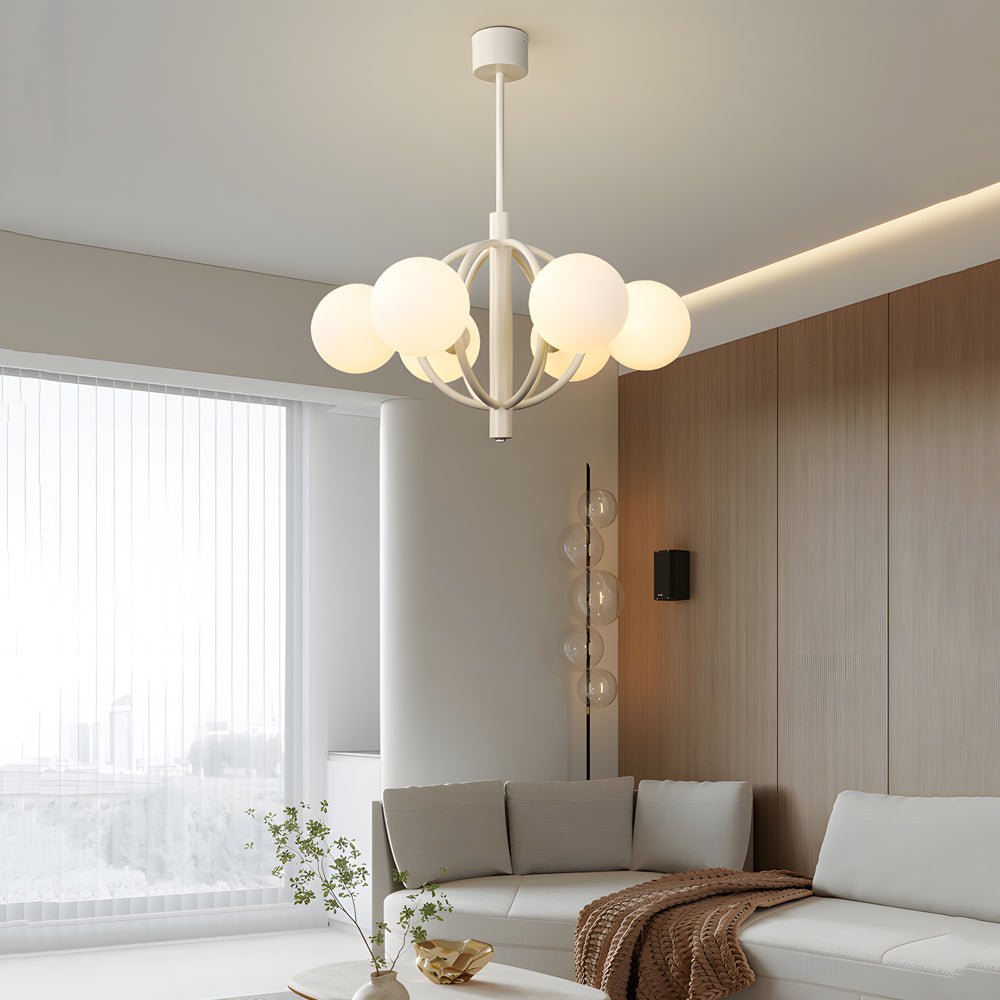 Mid-Century 6-Light Glass Sphere Chandelier – Beige Finish