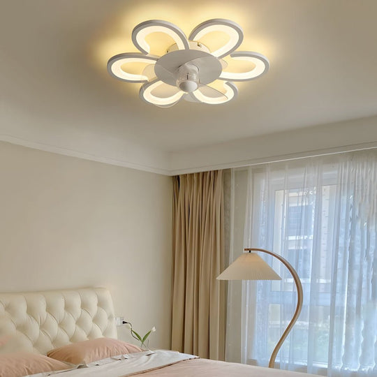 19.7" 6-Speed White Flower LED Ceiling Fan Light – Flush Mount with Remote Control