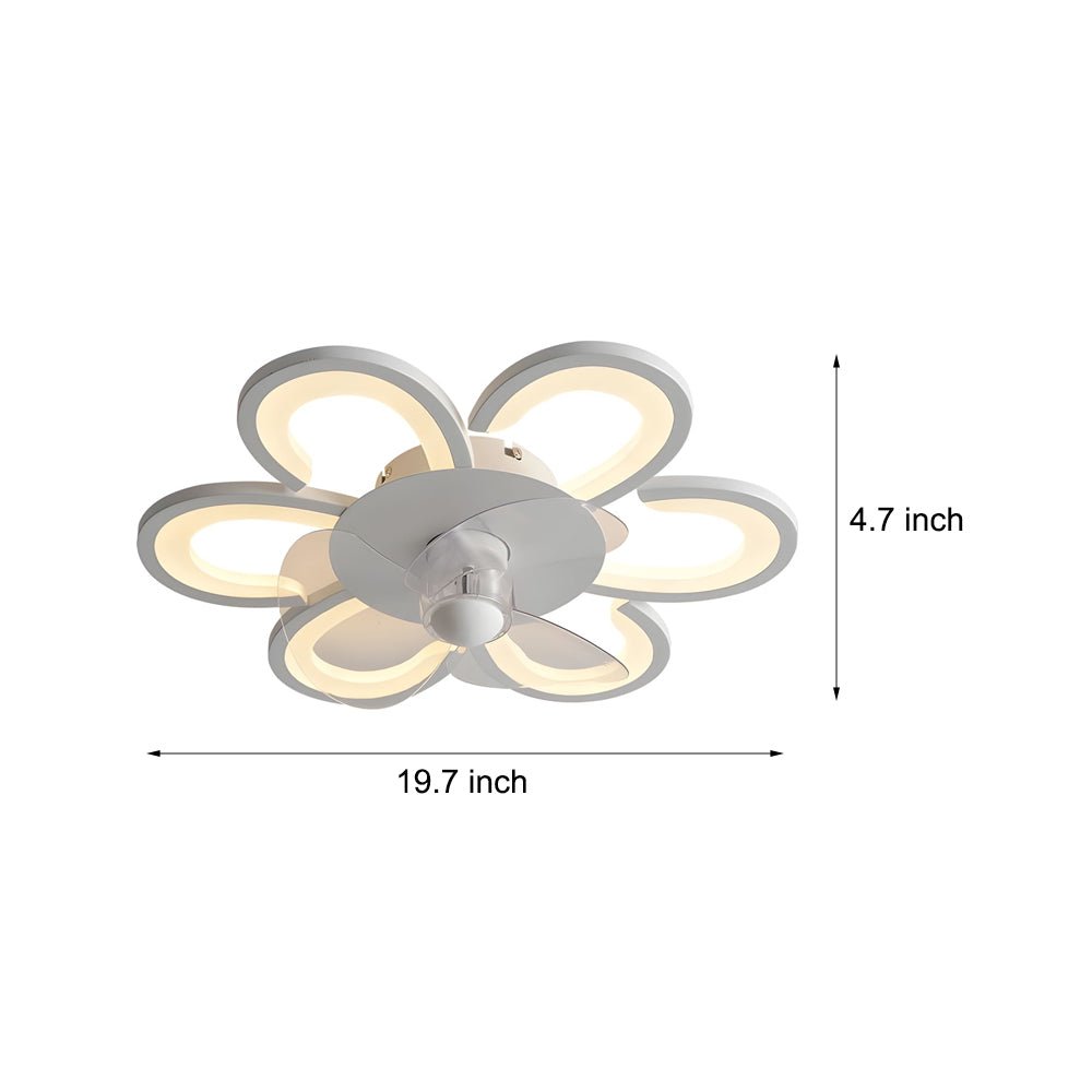 19.7" 6-Speed White Flower LED Ceiling Fan Light – Flush Mount with Remote Control