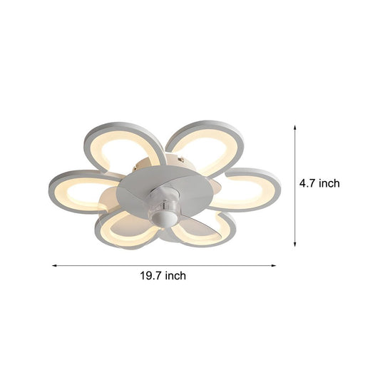 19.7" 6-Speed White Flower LED Ceiling Fan Light – Flush Mount with Remote Control