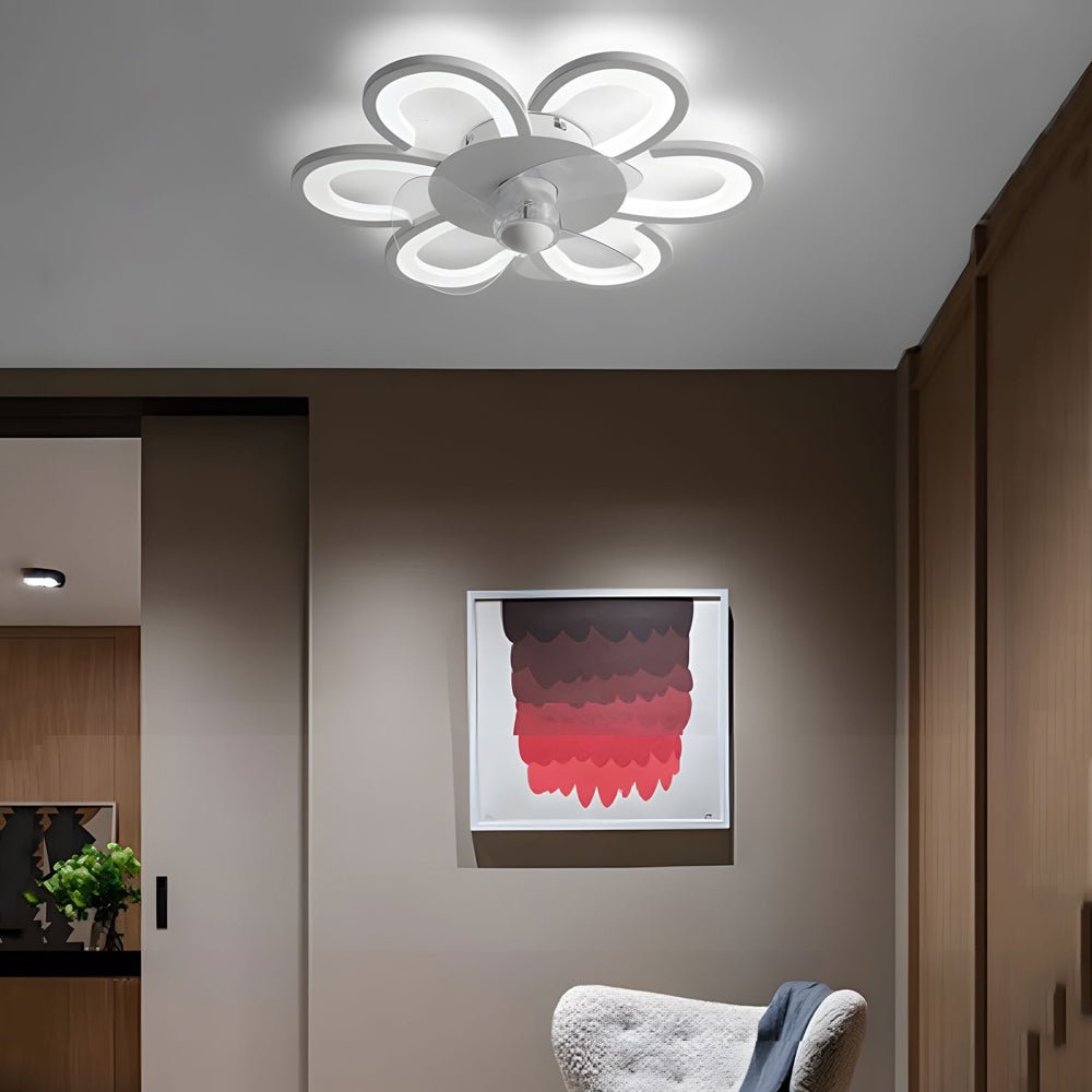 19.7" 6-Speed White Flower LED Ceiling Fan Light – Flush Mount with Remote Control