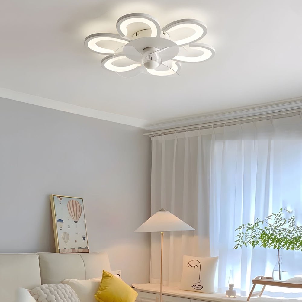 19.7" 6-Speed White Flower LED Ceiling Fan Light – Flush Mount with Remote Control