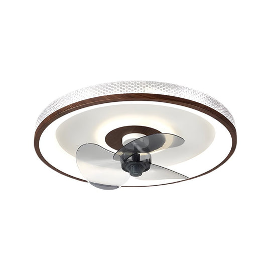 19.7" Walnut LED Flush Mount Ceiling Fan with Remote – 6-Speed Low Profile Comfort