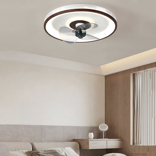 19.7" Walnut LED Flush Mount Ceiling Fan with Remote – 6-Speed Low Profile Comfort