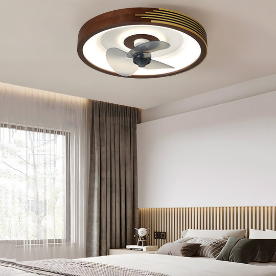 19.7" Walnut LED Flush Mount Ceiling Fan with Remote – 6-Speed Low Profile Comfort