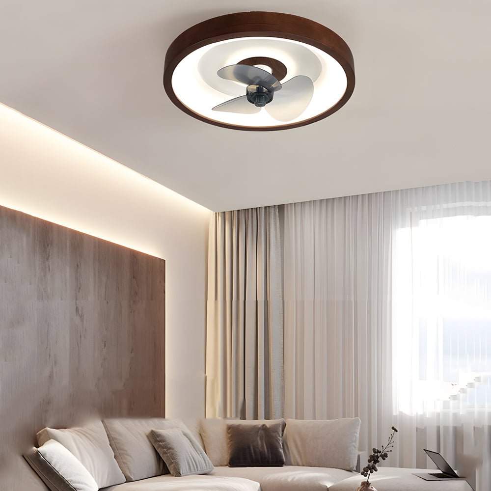 19.7" Walnut LED Flush Mount Ceiling Fan with Remote – 6-Speed Low Profile Comfort