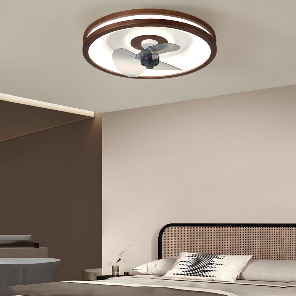 19.7" Walnut LED Flush Mount Ceiling Fan with Remote – 6-Speed Low Profile Comfort