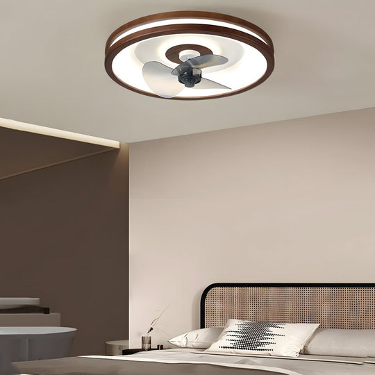 19.7" Walnut LED Flush Mount Ceiling Fan with Remote – 6-Speed Low Profile Comfort