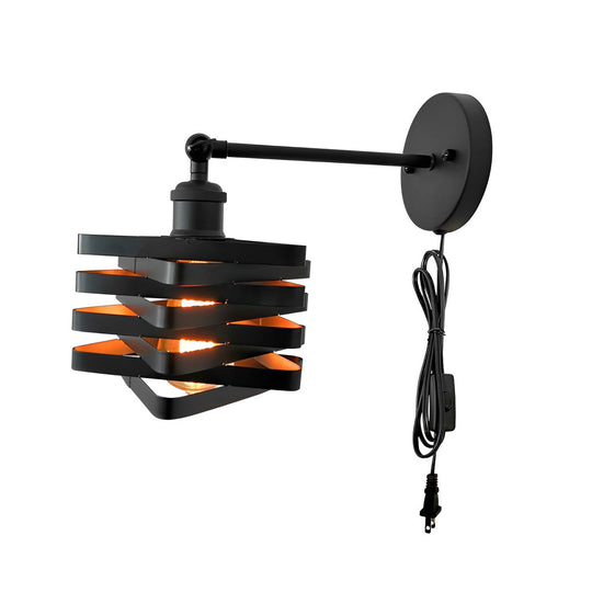 Adjustable Swing Arm Industrial Black LED Wall Lamp with Plug
