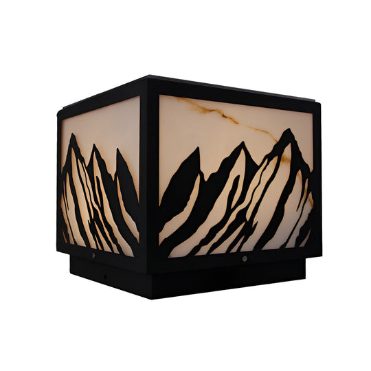 Black Solar LED Fence Post Light with Mountain Pattern Design