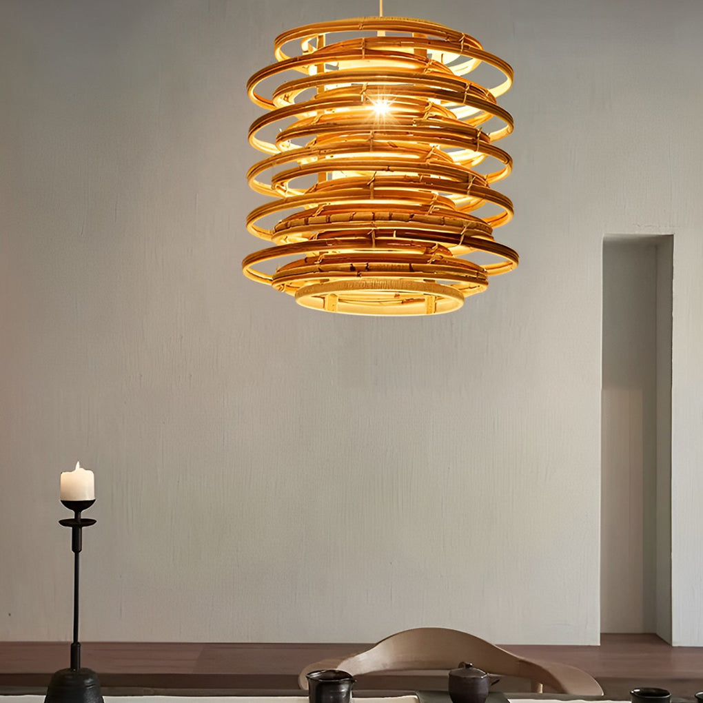 16'' Round Bamboo Pendant Light for Farmhouse and Modern Living Spaces