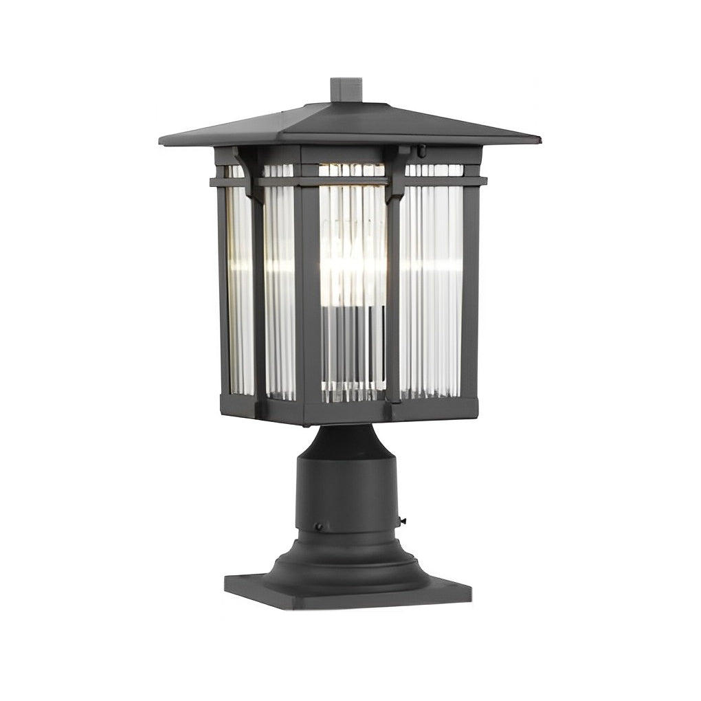 Striped Glass Shade LED Waterproof Outdoor Post Light