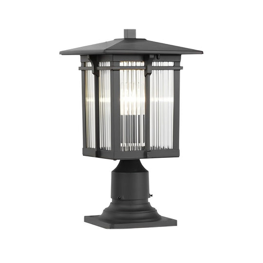 Striped Glass Shade LED Waterproof Outdoor Post Light